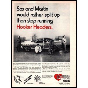 1971 Hooker Headers Sox & Martin Plymouth Vintage Print Ad NASCAR Wall Art